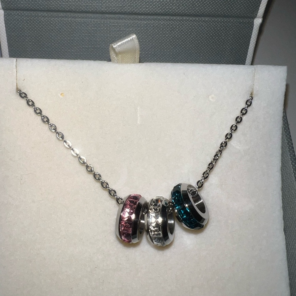 Silver and Pink Charm Necklace with Delicate Chain